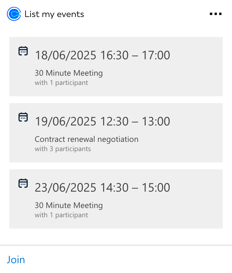 Screenshot of List my events
