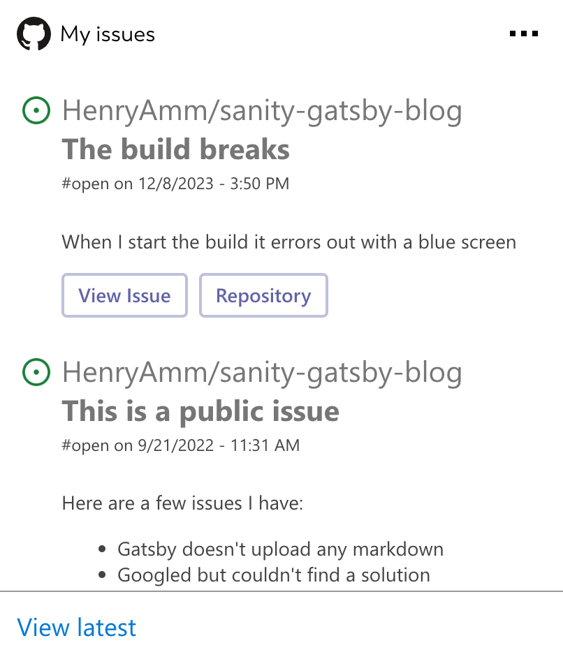 Card screenshot of GitHub integration
