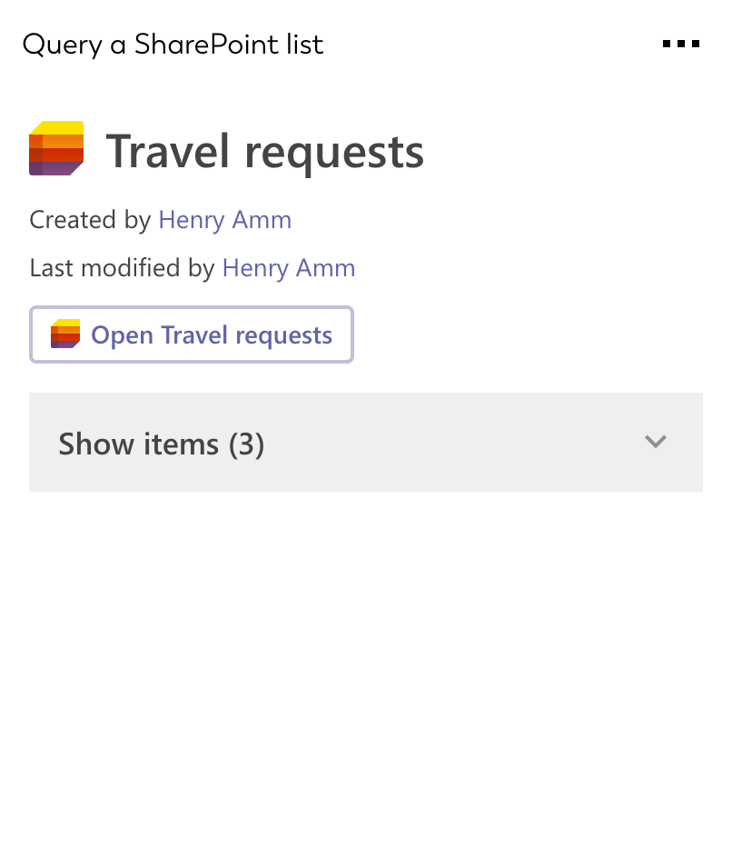 Card screenshot of Microsoft Lists integration