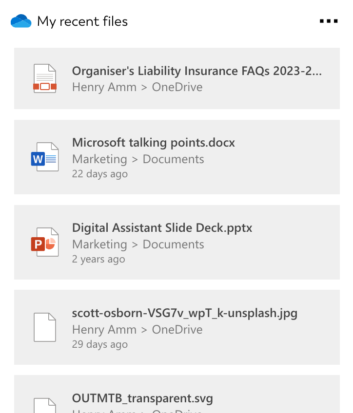 Card screenshot of OneDrive integration