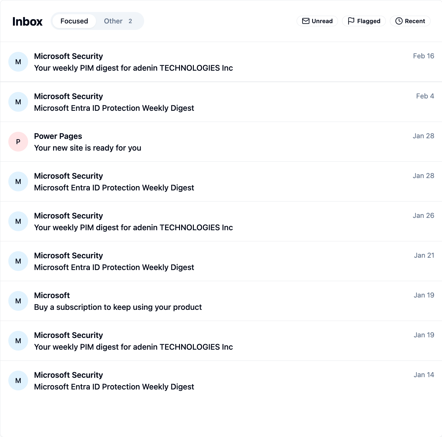 XL Adaptive Card for Focused inbox that can be integrated into SharePoint intranets or works on personal dashboards