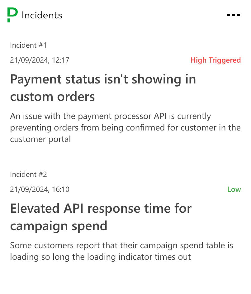 Card screenshot of PagerDuty integration