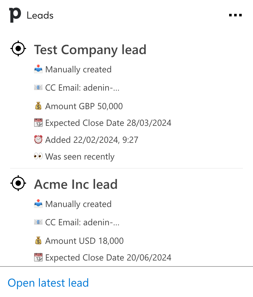 Adaptive Card for Leads that can be integrated into SharePoint intranets or works on personal dashboards