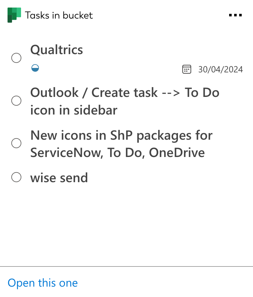 Card screenshot of Microsoft Planner integration