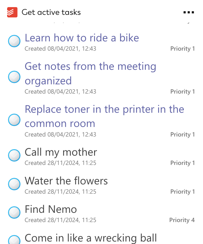 Card screenshot of Todoist integration