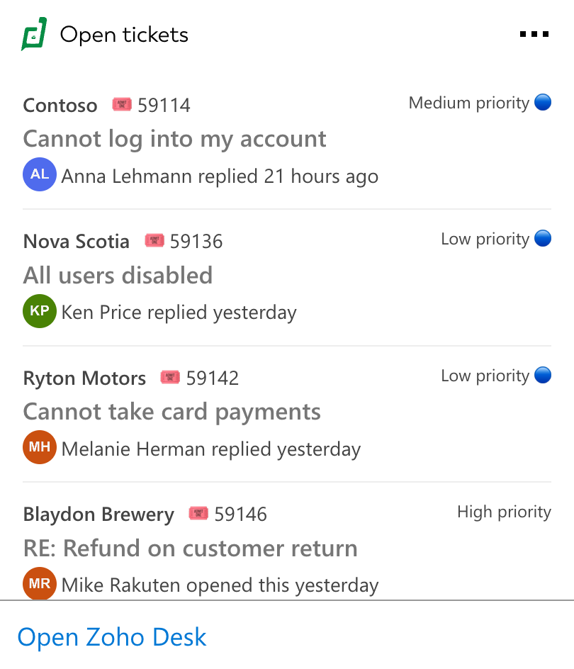 Adaptive Card for Open tickets that can be integrated into SharePoint intranets or works on personal dashboards